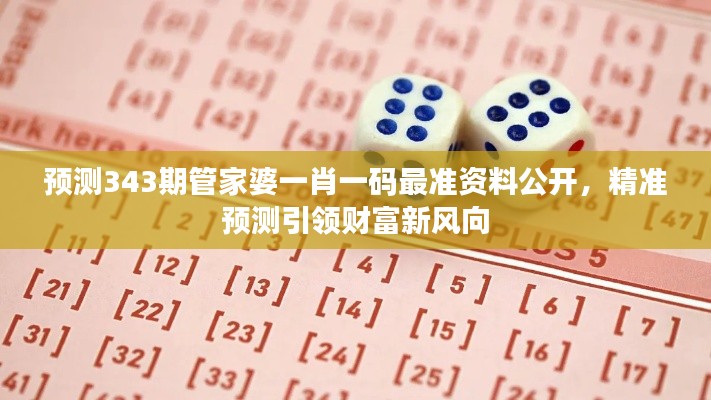 预测343期管家婆一肖一码最准资料公开,精准预测引领财富新风向